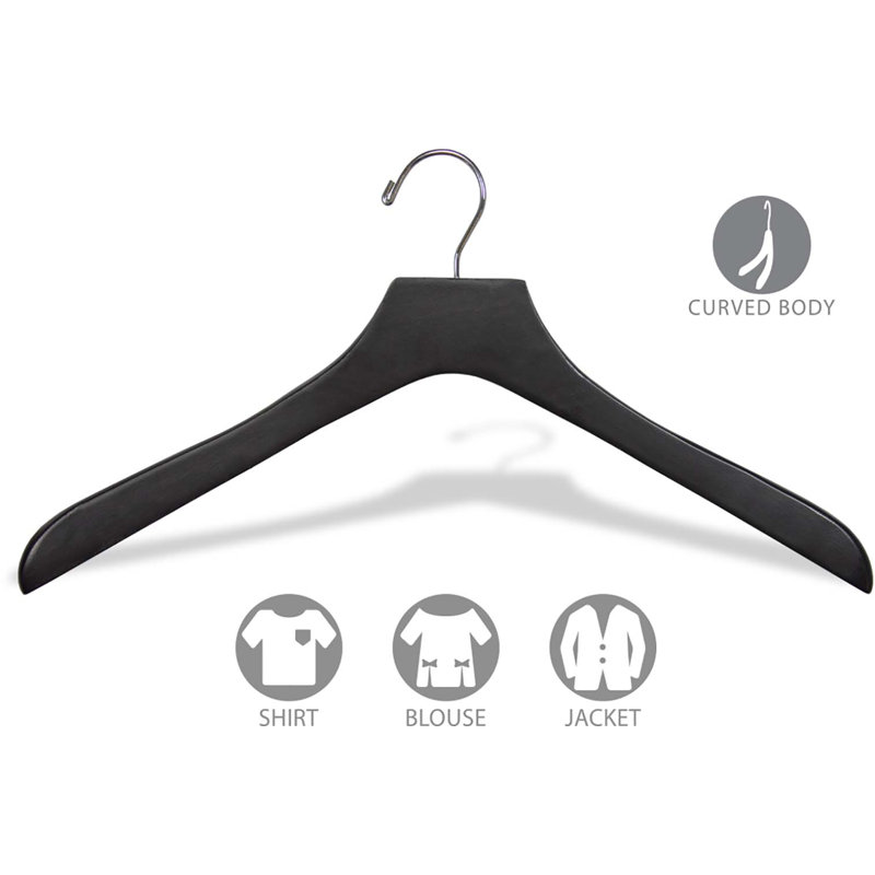 Cintre pour manteau en bois, 12, Noir mat / Chrome