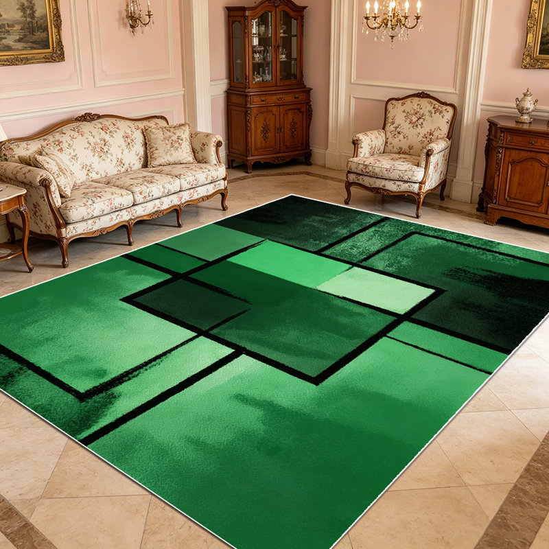 1PC Geometric Emerald Green Abstract Block area rugs for Living Room, Soft and Comfortable, Suitable for all seasons, easy-to-maintain, machine washable Indoor floor mat, Under Table Farmhouse suitable for dining room, bedroom, home office,
