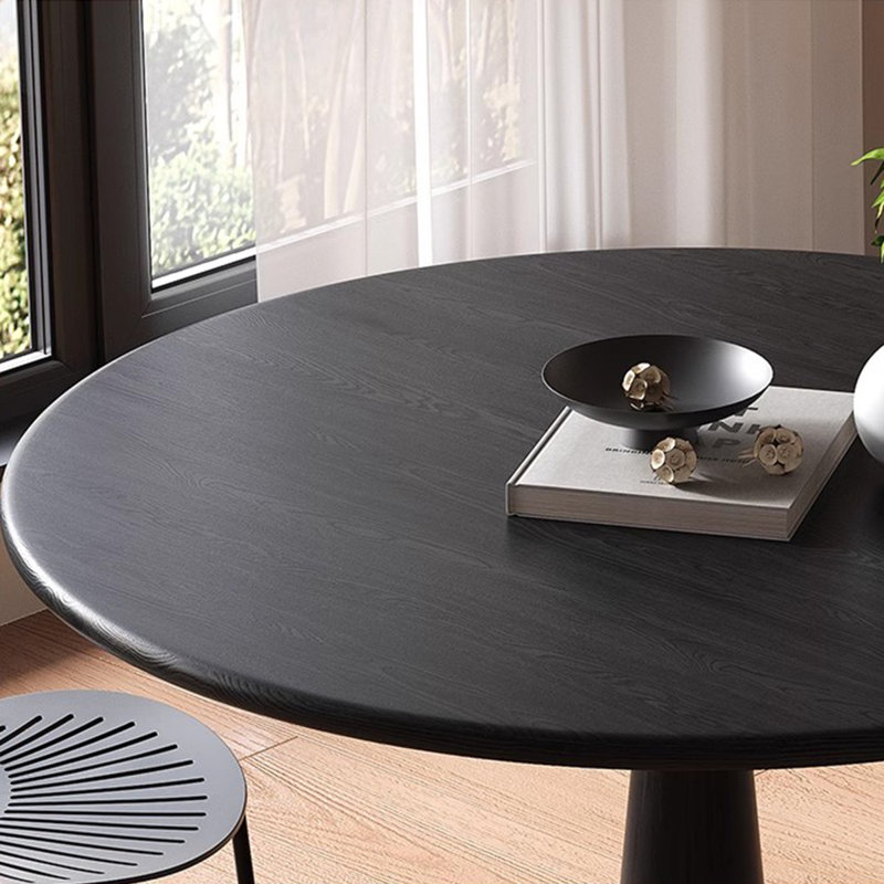 Table de salle à manger ronde noire en bois massif, H 29,53 po x L 43,31 po x l 43,31 po