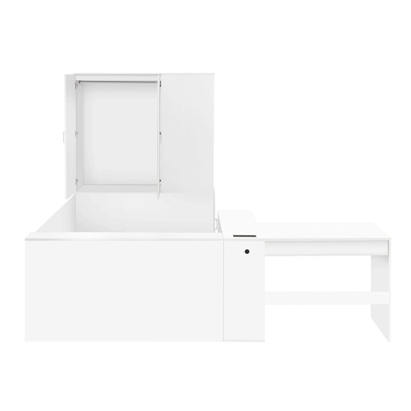 Full Size Wooden Platform Bed With 6 Drawers, Shelves, Desk And Wardrobe, White