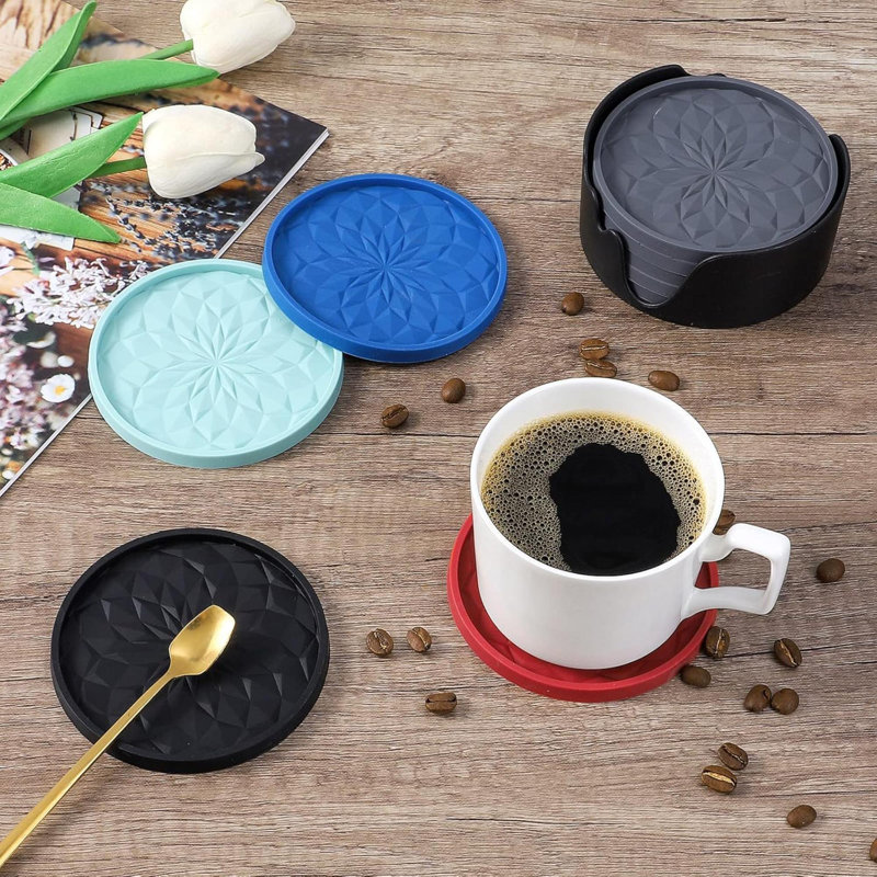 Sous-verre en silicone avec sous-tasse en verre Holde pour boissons chaudes ou froides, Mauve