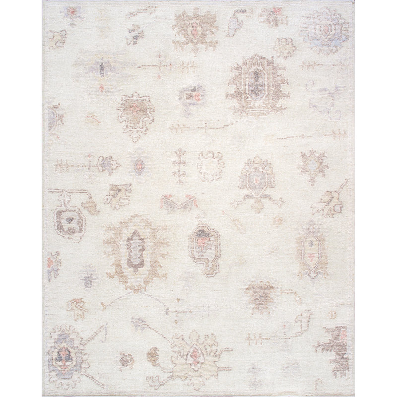 Oushak Hand Knotted Wool Area Rug in Beige/Gray/Ivory