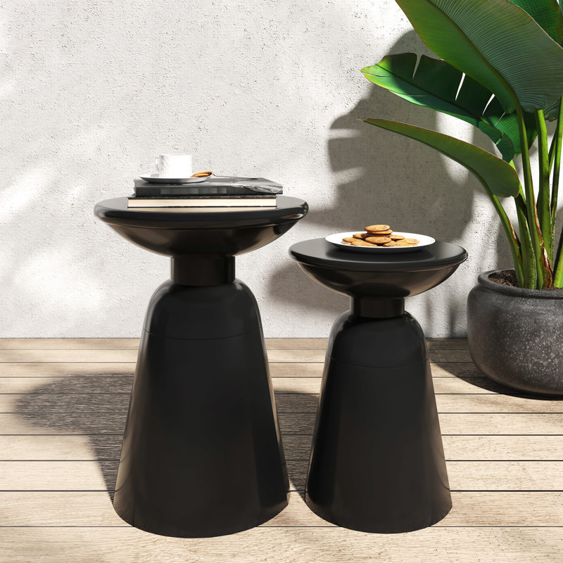 Outdoor Side Table - Sleek Design, Powder-Coated End Tables Flared, Black, 20.34" H x 15.38" W x 14.69" D