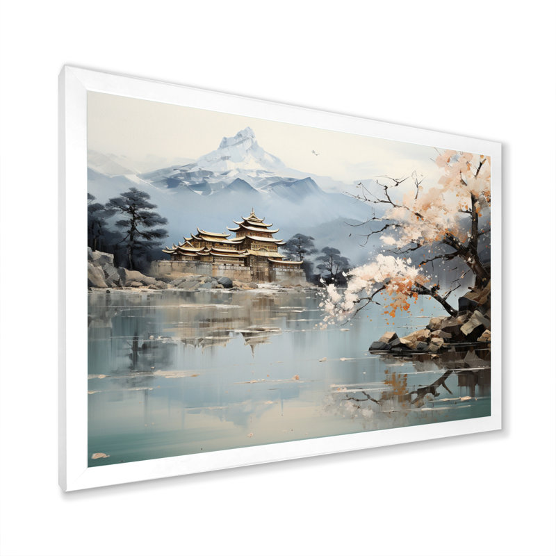 Art asiatique paysage impérial II - art mural asiatique, H 34 po x l 44 po, Cadre photo unique, Blanc