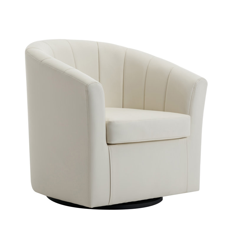 Faux Leather Swivel Barrel Chair, Cream