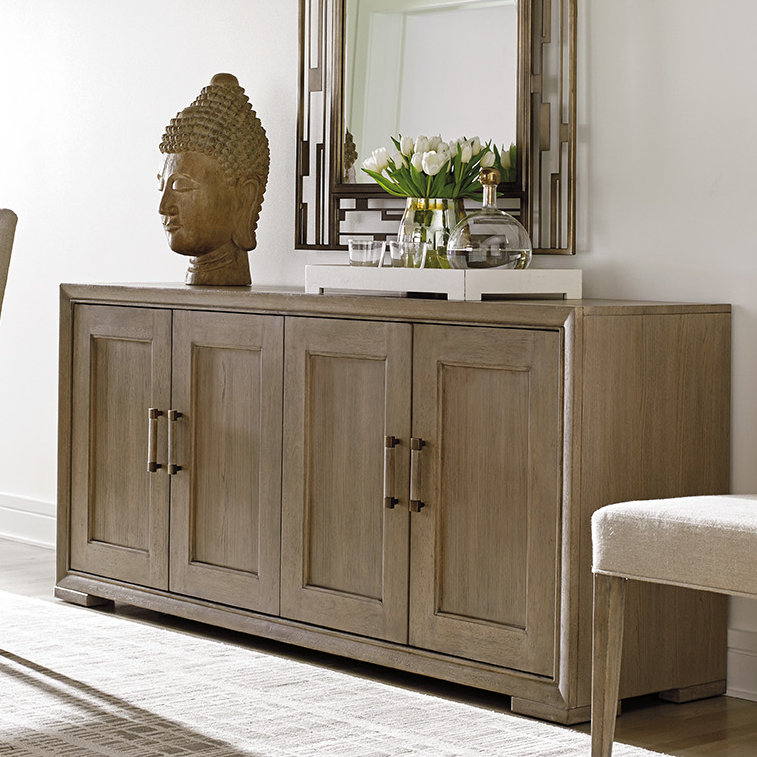 Transitional Beige 74'' Wide Buffet with Adjustable Shelves and Felt-Lined Drawer