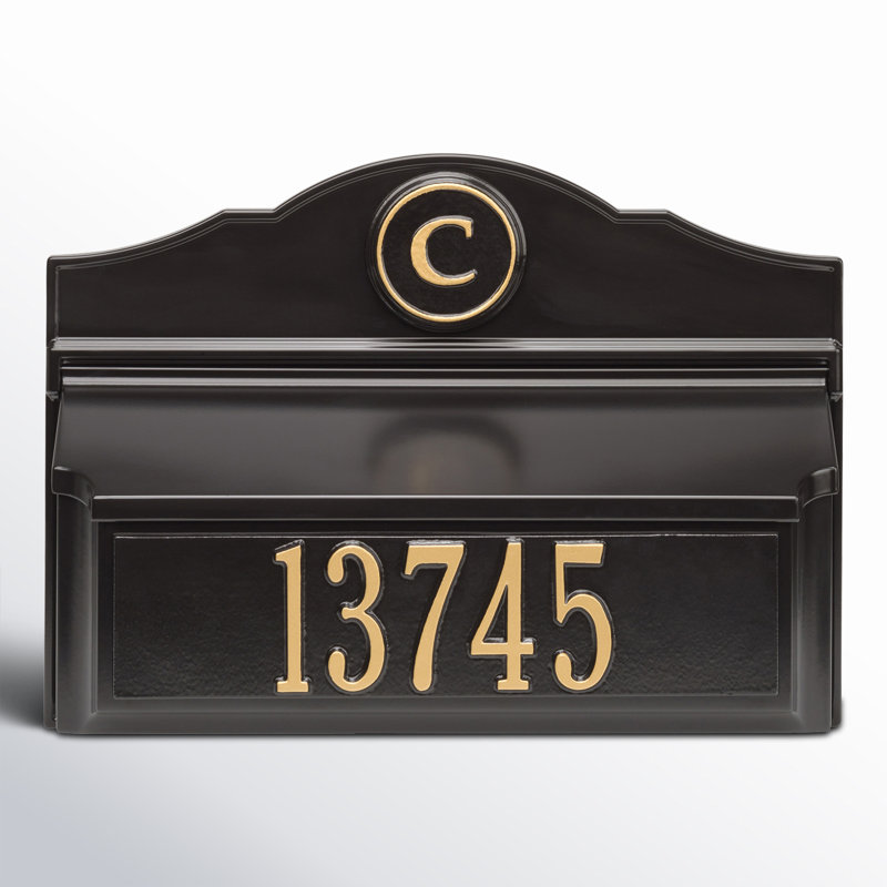 Wall Mounted Mailbox, Black/Gold, Yes