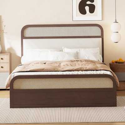 Grand lit plateforme en bois avec lit gigogne et 2 tiroirs, espresso