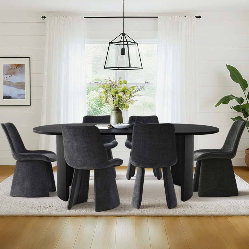 7-Piece Modern Oval Dining Table Set, Charcoal
