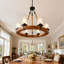Lustre rond en forme de roue de chariot avec abat-jour en verre bullé, 6 lumières, 23,62 pouces, hauteur réglable