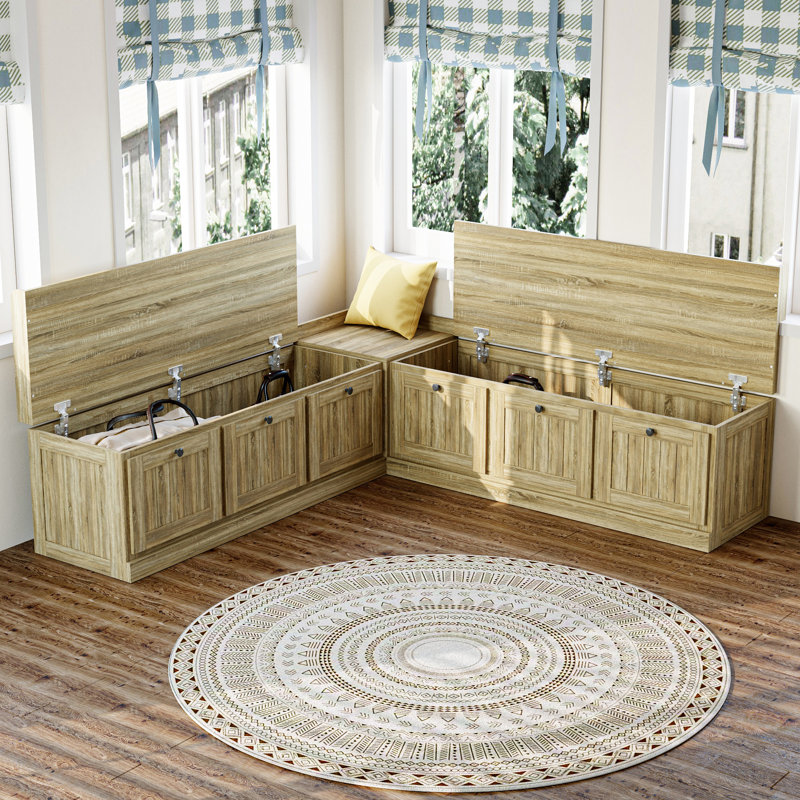 L-shaped corner shoe bench with two storage spaces