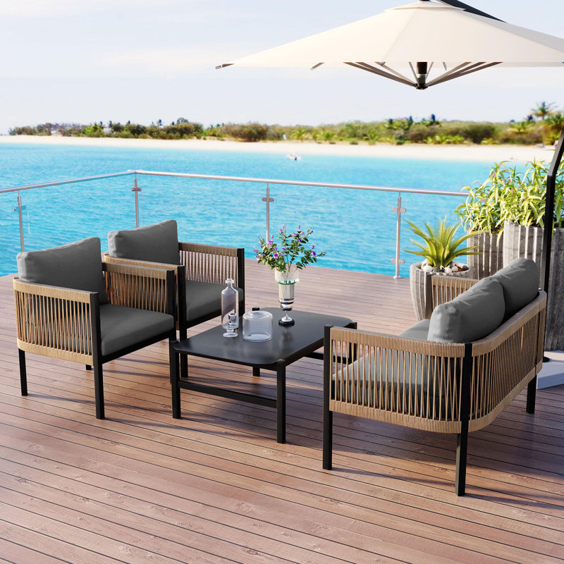 Multi-person Outdoor Sofa Combination with A Table, Suitable for Garden, Backyard and Balconies, Dark Gray