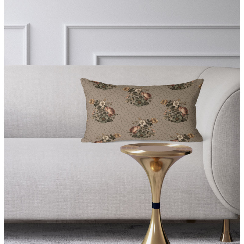 Flower and Knop  Rectangular Throw Pillow, Brown/Green