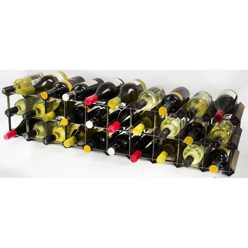 Felica 30 Bottle Floor Wine Bottle Rack, Dark Oak Stained Pine / Galvanised Steel