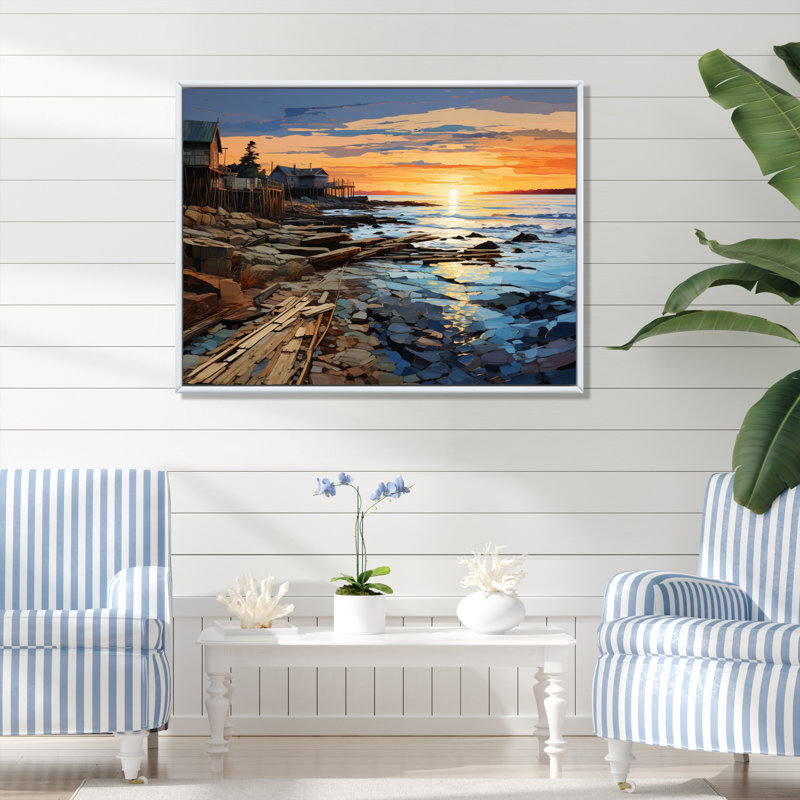 «Coastalpier Pier Perspect Pastoral III», reproduction sur toile, Cadre flottant noir, H 34 po x l 44 po x P 1,5 po
