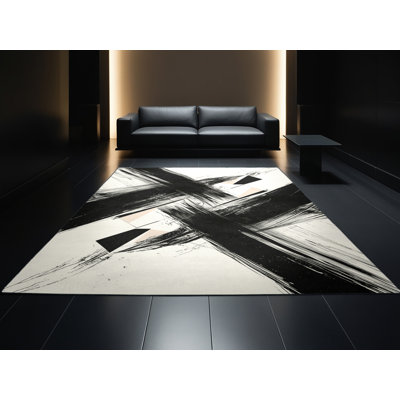 Tapis beige moelleux moelleux éclectique à motif géométrique beige