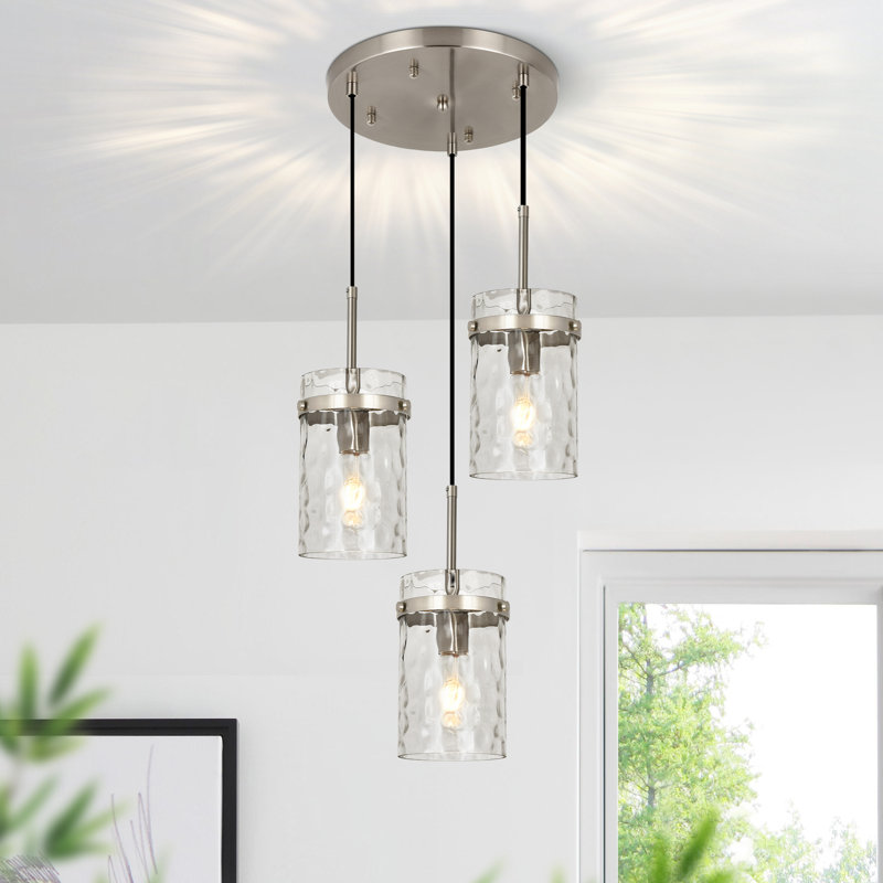 3-Light 5.1" Wide Semi Flush Mount Ceiling Light With Water Glass, Nickel