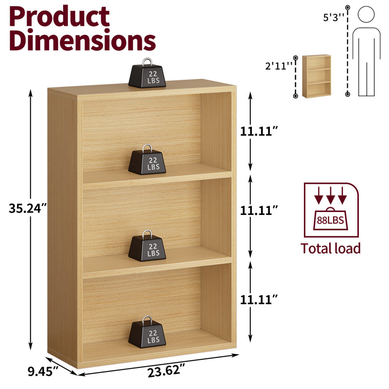 Bibliothèque à 3 tablettes, bibliothèque haute en bois et étagères, étagères à cubes à 3 niveaux, étagère de rangement multifonctionnelle pour bibliothèque de chambre à coucher, bureau à domicile