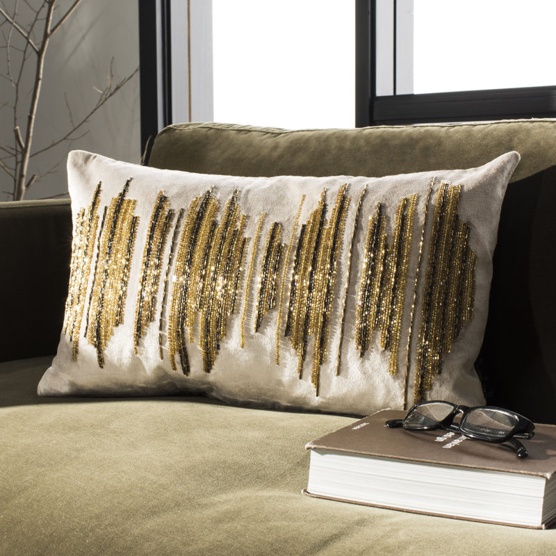 Deston Darling Beige and Gold 12" x 36" Rectangle Pillow