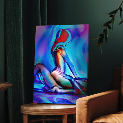 1PC, art mural encadré, impression abstraite sur toile, peinture abstraite moderne aux couleurs vives, bleu, mauve, rouge, art mural contemporain pour le salon, chambre à coucher, décor à la maison, figure abstraite unique, prête à être accrochée