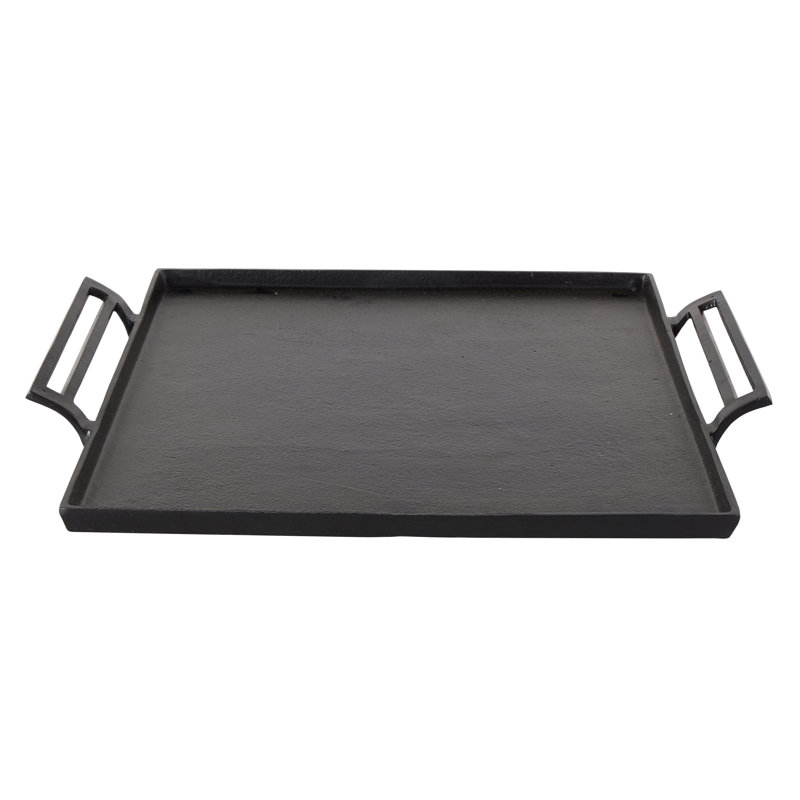Aluminum Metal Square Living Room Decor Tray With Handles, Black