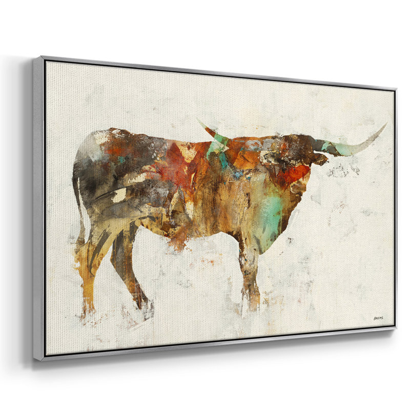 Longue corne - reproduction sur toile avec cadre flottant, H 25 po x l 17 po x P 2 po, Argent