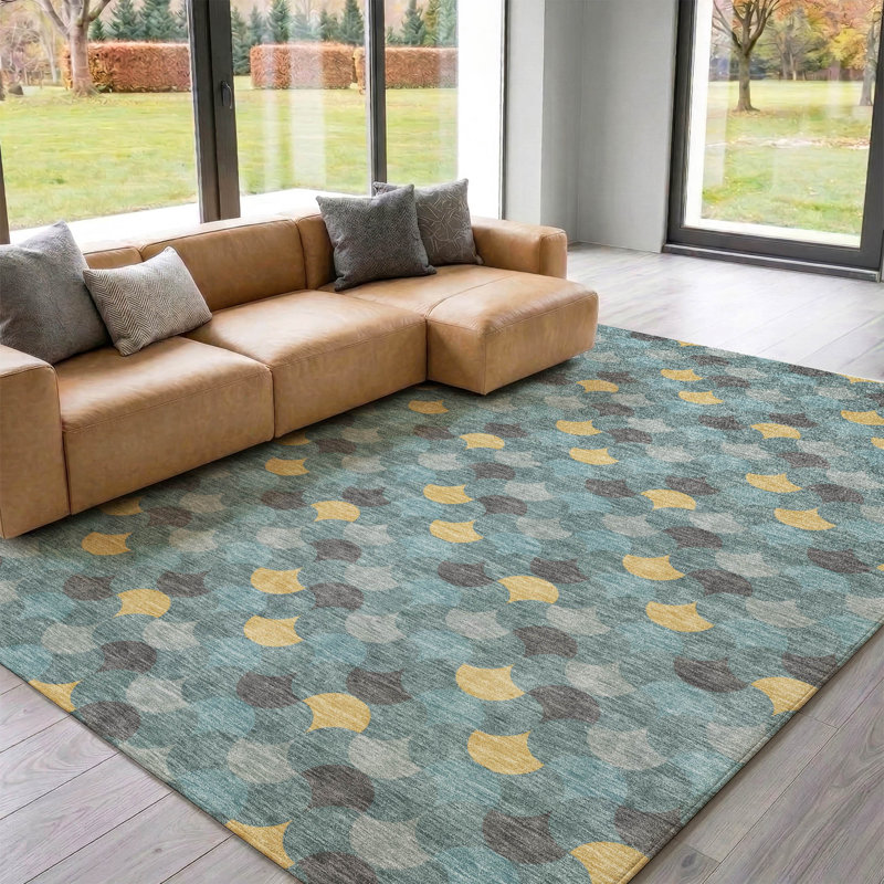 Tapis géométrique Premium lavable à la machine Villers AMF2568, Teal, 8' x 10'