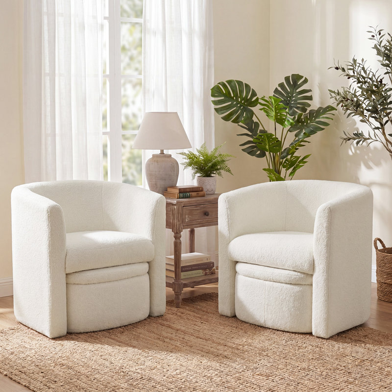 Fauteuil d'appoint rembourré avec repose-pieds Kyah, Fausse fourrure crème