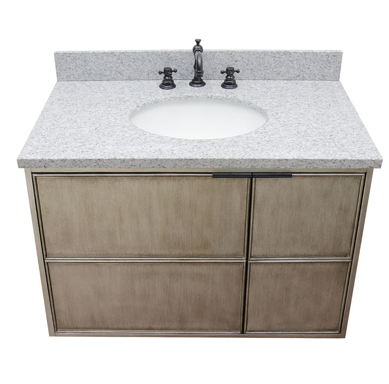 37'' Single Bathroom Vanity with Stone Top, Gray Granite