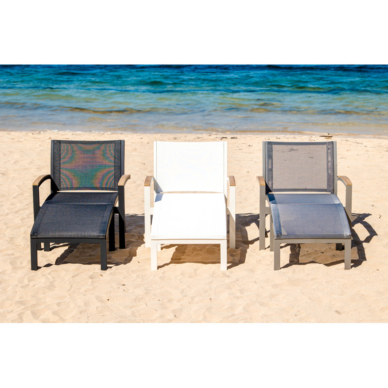 Tribeca Aluminum Teak Sling Stacking Lounge Chair, Black/Brown