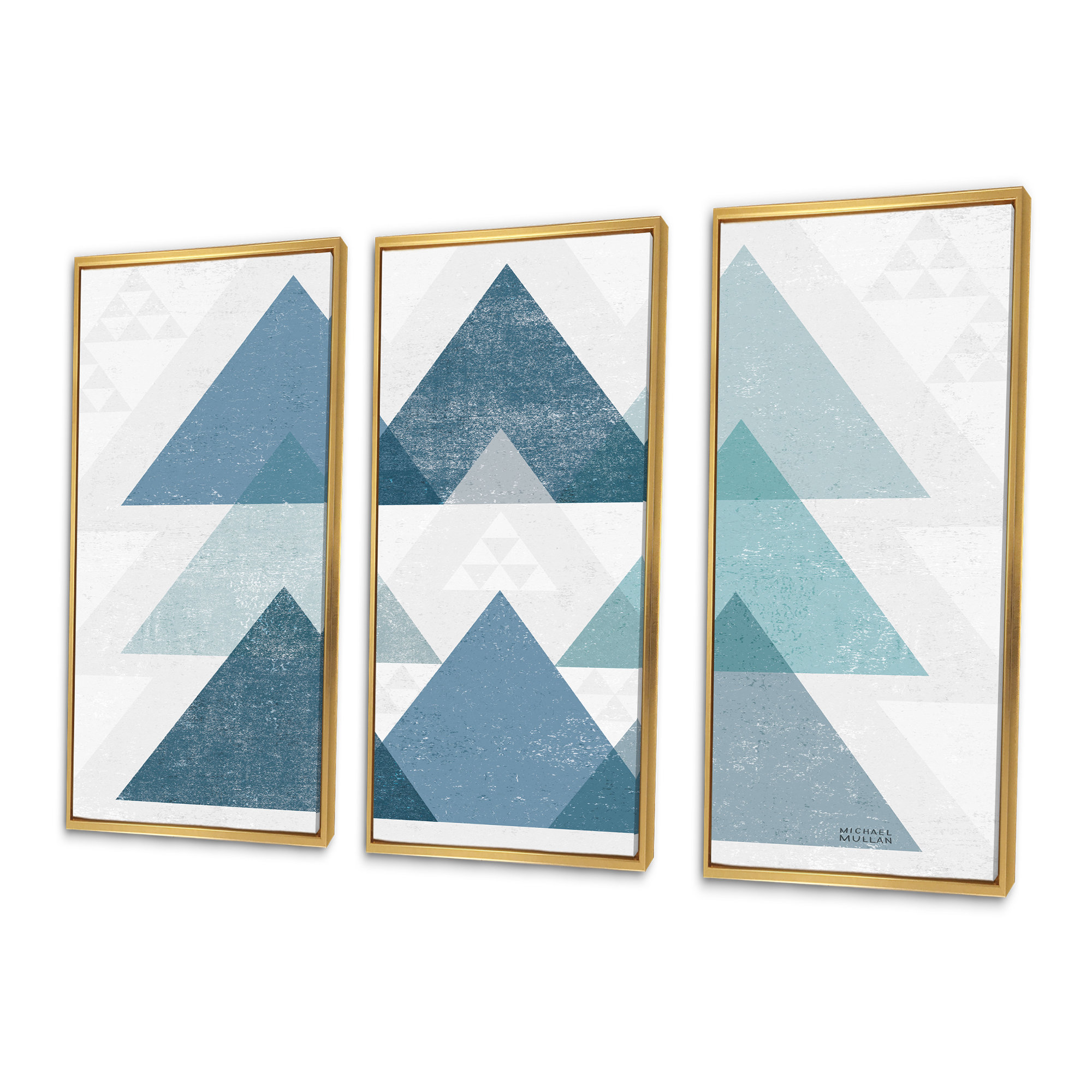 Design Art Minimal Triangles IV Blue - Mid-Century Modern Framed Canvas ...