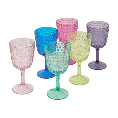 Multicolore, ensemble de 6 verres à vin à pied en acrylique avec pois en relief