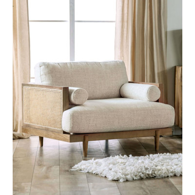 Chaise Mid-Century moderne de 43,4 po, beige / chêne clair
