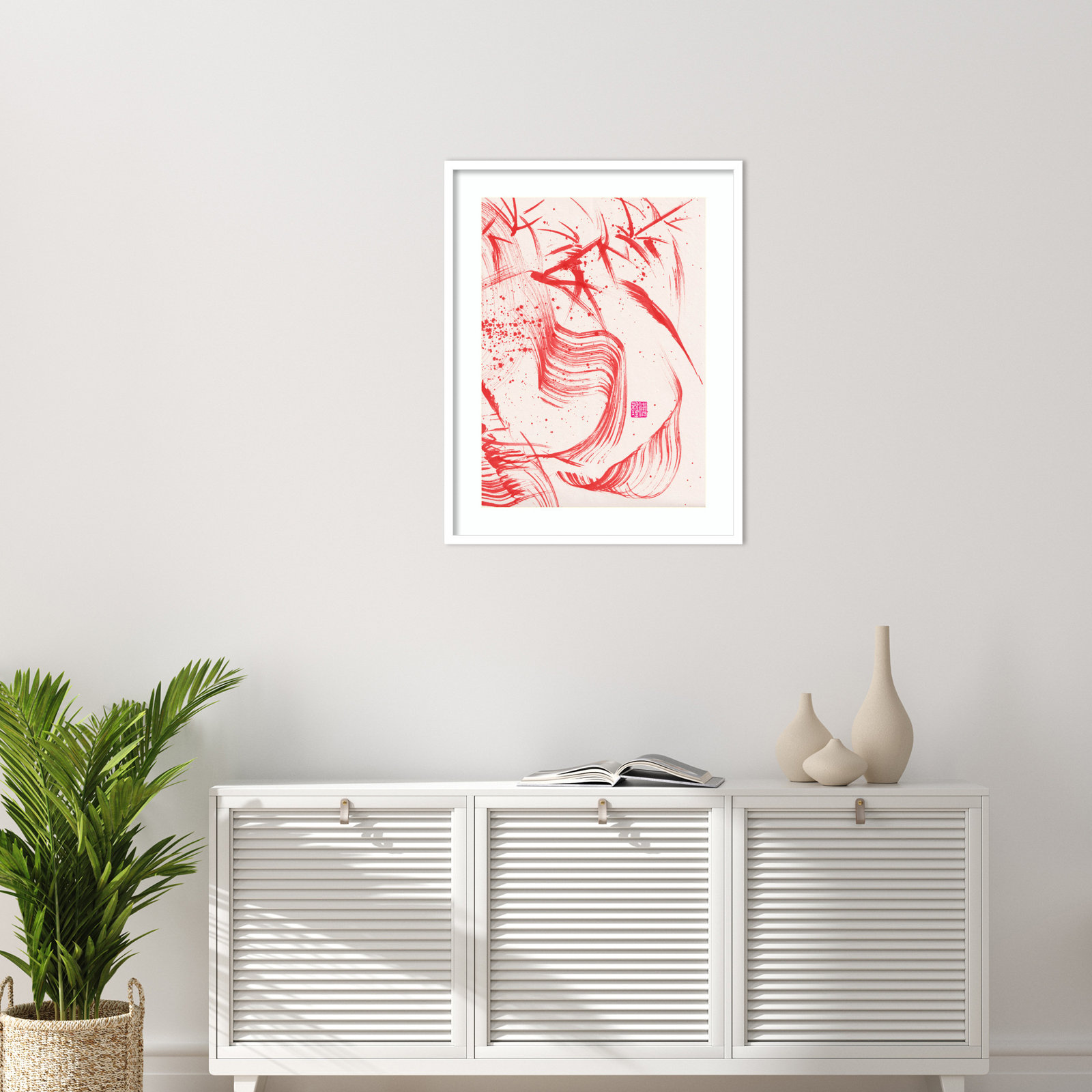 Lemma "Zen Bamboo Ink Abstraction 2" Print, White, 33" H x 26" W