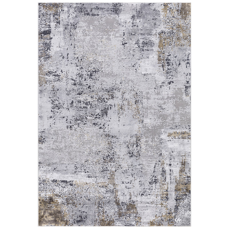Tapis gris / doré à motif abstrait Brazell, Rectangle 2 pi x 3 pi