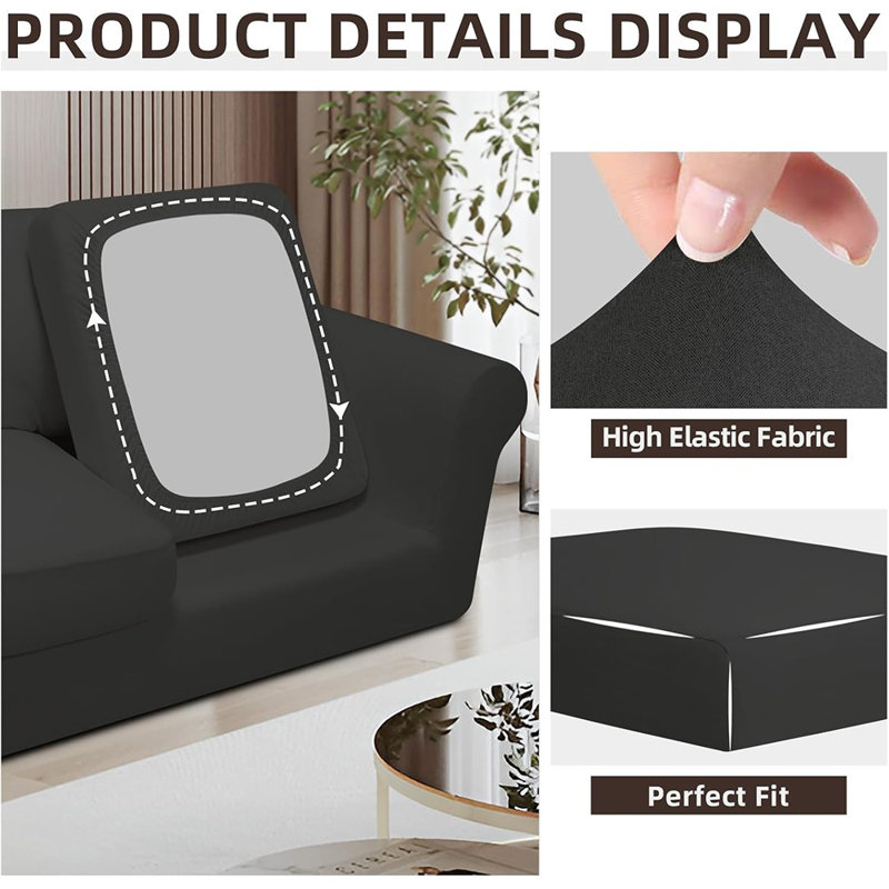 Ensemble de housse pour canapé extensible 7 pièces - gris foncé - housses lavables pour 3 coussins de dossier et de siège, protecteur de meubles antidérapant avec fond élastique, grand