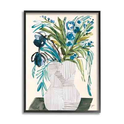 Arrangement floral abstrait moderne en cascade de fleurs bleues par - Peinture
