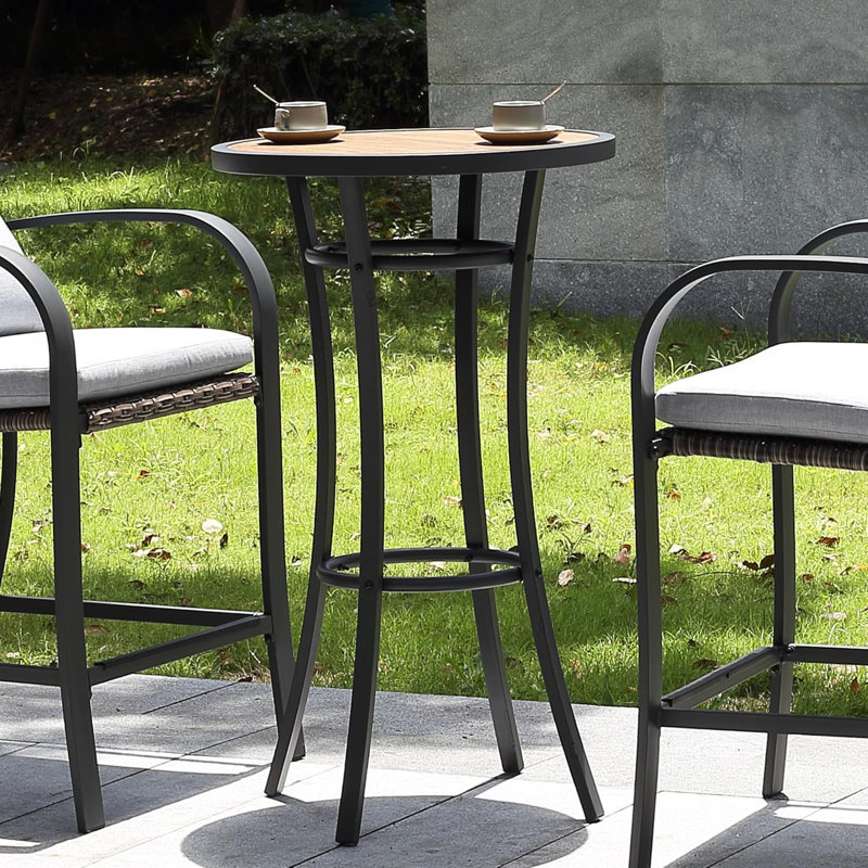 Outdoor Bar Height Bistro Table, 40-Inch Patio Bar Table Bistro Dining Table Pub Table With Wooden-Like Table Top & Metal Frame