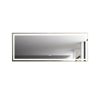 Miroir mural 118 "x 36" avec cadre en aluminium, brouillard, mémoire, 3 températures de couleur, contrôle continu de la luminosité, options de salle de bain en or brossé, réflexion claire,
