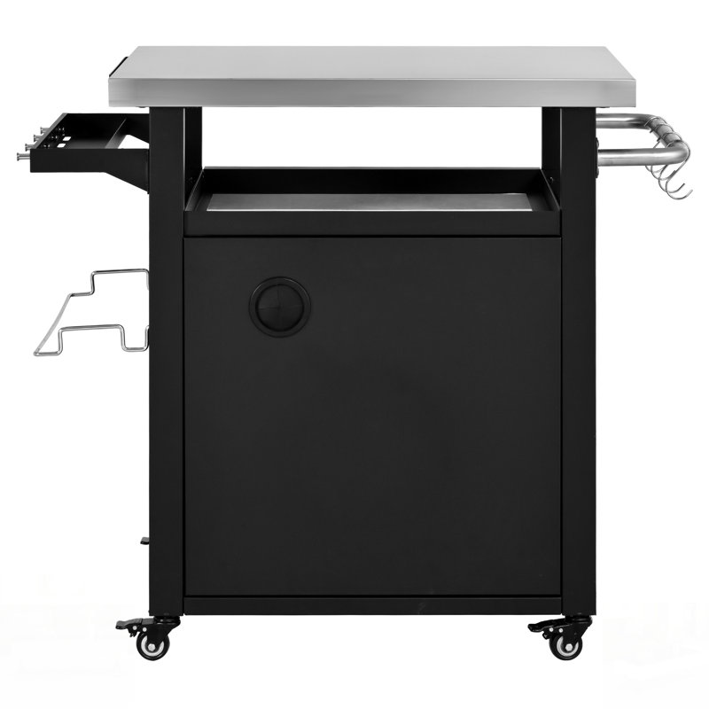 Chariot pour barbecue polyvalent avec rangement, plateau en acier inoxydable et roulettes, idéal pour les barbecues et les pizzas, avec housse imperméable