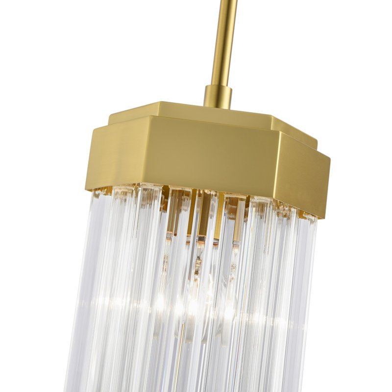 Kitt - Laiton brossé avec abat-jour en verre transparent, Une lumière, H 61,89 po x l 6,9 po x P 5,98 po