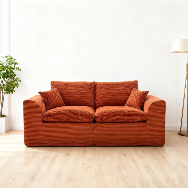 Ensemble de causeuse modulaire en velours côtelé, canapé modulaire sans assemblage avec housse amovible, Orange