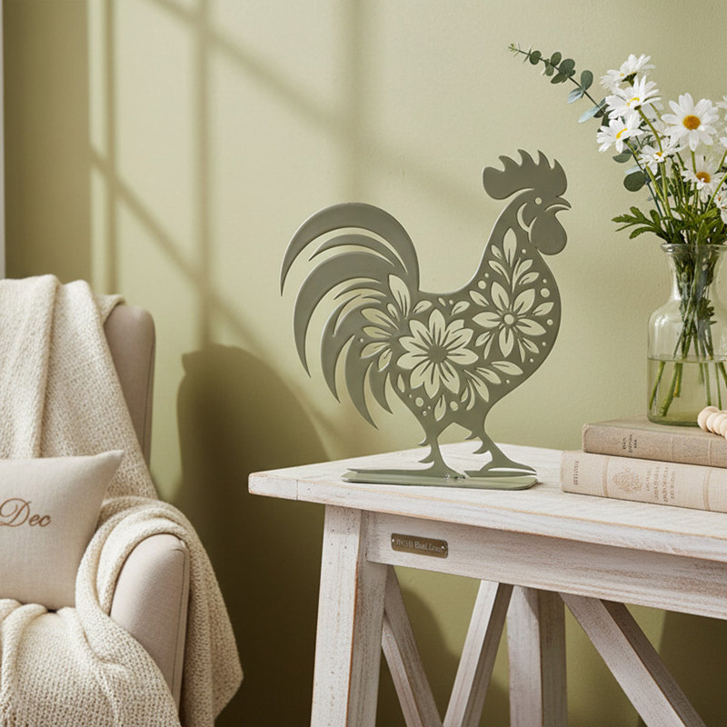 Ensemble de 2 décorations en métal avec motif floral coq sauge