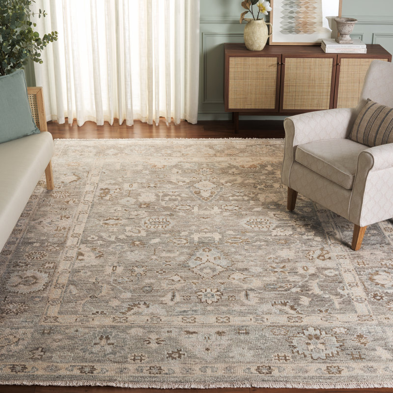 Laine nouée à la main; coton oriental Samarkand Tapis d'intérieur de style rétro, Rectangle 6 pi x 9 pi