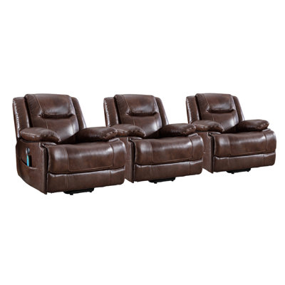 Holzman 41" W Top Grain Genuine Leather Super Soft And Oversize Power Lift Assist Recliner Chair With Massage Heating & USB & Pockets (Set Of 3)