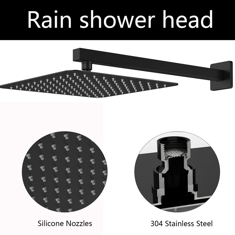 Pomme de douche à effet de pluie 10 po et douchette à main, ensemble de robinet de douche tout en métal, Black