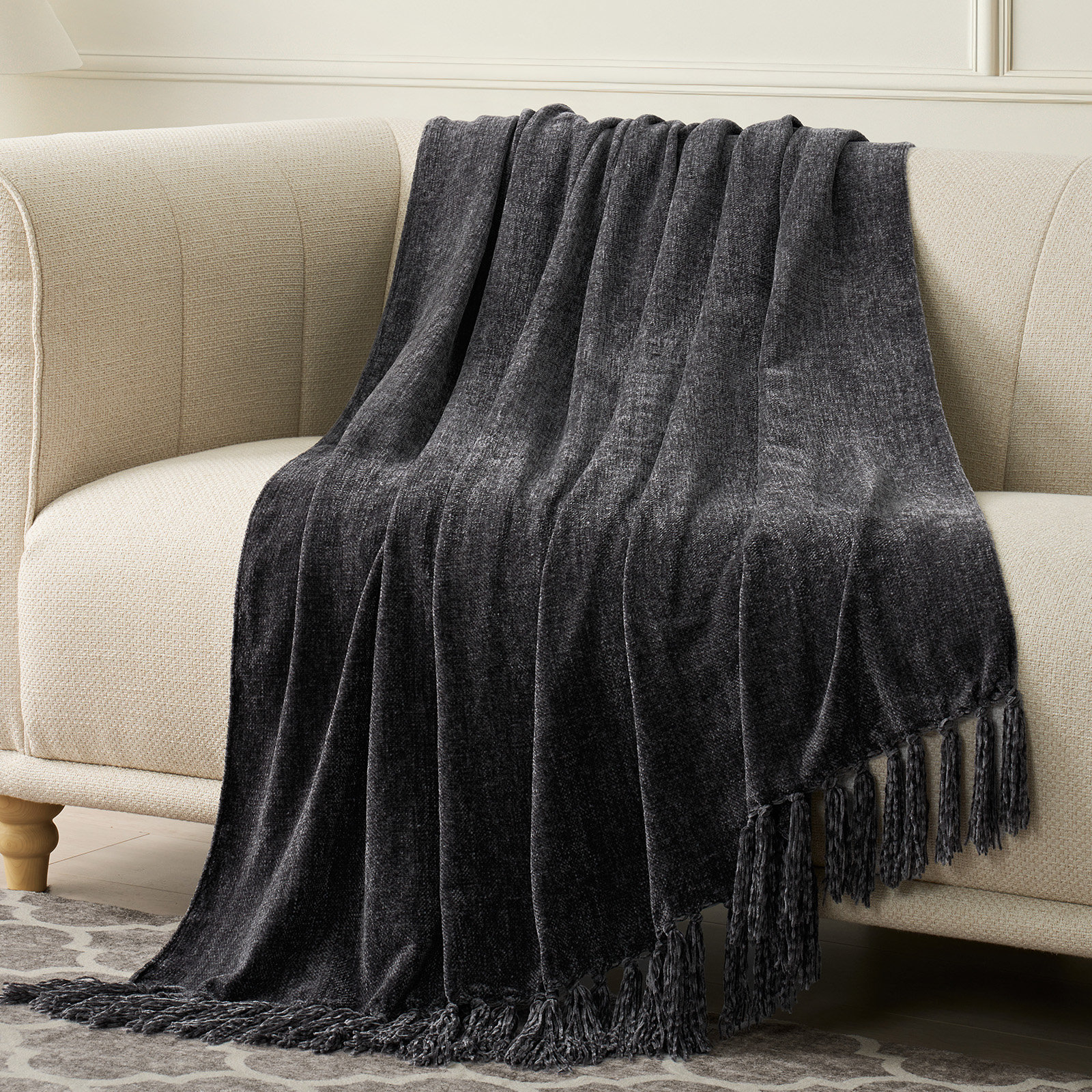 Chenille Throw Blanket, Iron Black, 60" L x 50" W