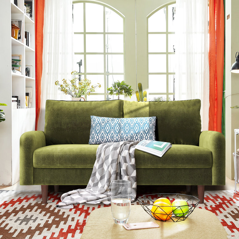 Marick Wide Round Arms Small Apartment Loveseat, 56.3" W, Army Green Velvet