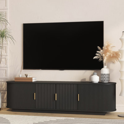 66.9" Farmhouse Wooden Fluted TV Stand For Tvs Up To 75" Media Console With Sliding Doors