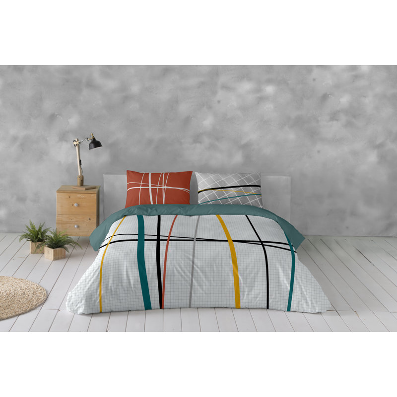 Memphis Queen 3pcs Cotton Duvet Cover Set (90"Wx92"L), Queen Duvet Cover + 2 Pillow Shams